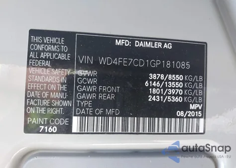 2016 Mercedes-Benz Sprinter 2500 Normal Roof from USA, damaged, VIN WD4FE7CD1GP181085